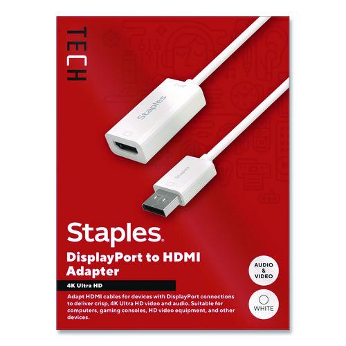 TECH DisplayPort to HDMI Audio/Video Adapter, 6", White