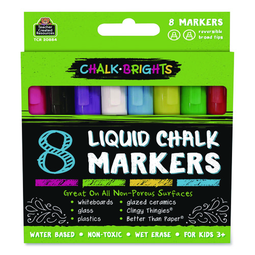 Chalk Brights Liquid Chalk Markers, Broad Reversible Bullet/Chisel Tips, Assorted Colors, 8/Pack