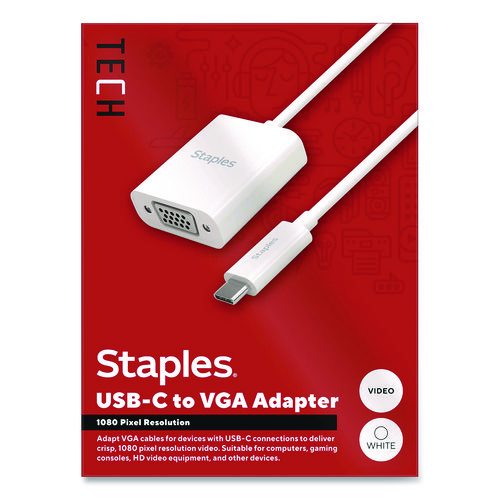 TECH USB-C to VGA Audio/Video Adapter, 6", White