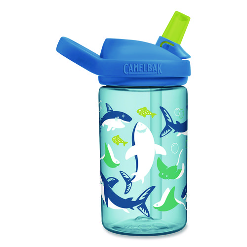 Eddy + Kids Water Bottle, Sharks and Rays Design, 14 oz, Multicolor
