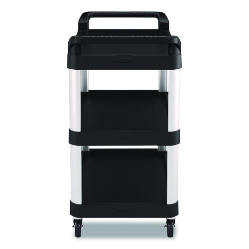 Three-Shelf Service Cart, Metal/Plastic, 3 Shelves, 300 lb Capacity, 20" x 39.85" x 38.17", Black