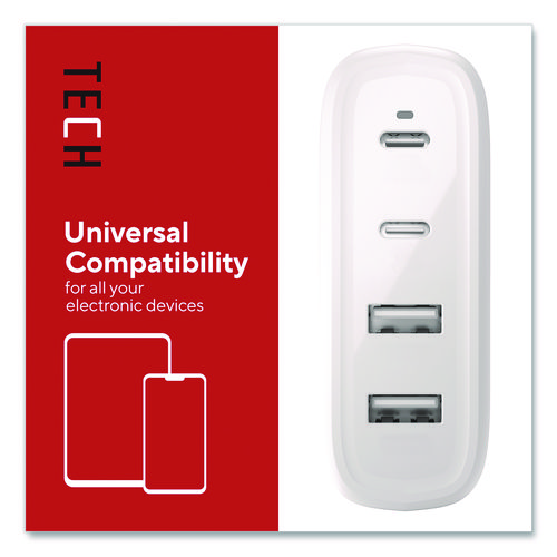 GaN USB-A/USB-C Wall Charger with Cable, 100 W, 4 Ports, White