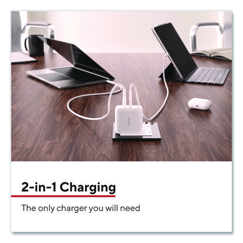 GaN USB-A/USB-C Wall Charger, 37 W, 2 Ports, White