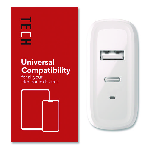 GaN USB-A/USB-C Wall Charger, 37 W, 2 Ports, White