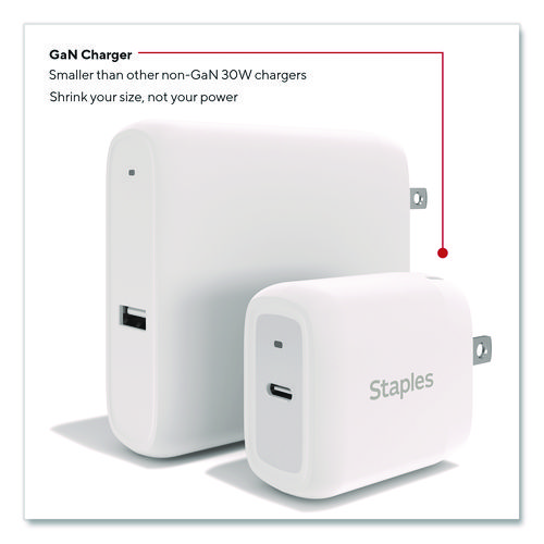 GaN USB-C Wall Charger with Cable, 30 W, 1 Port, White