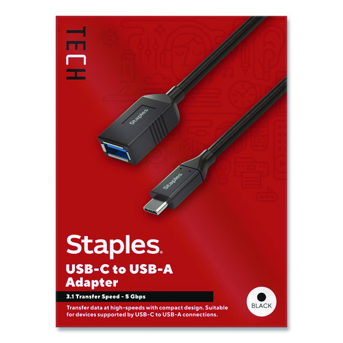 TECH USB-C to USB-A Audio/Video Adapter, 6", Black