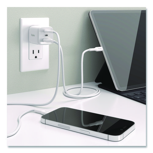 GaN USB-A/USB-C Wall Charger with Cable, 65 W, 3 Ports, White