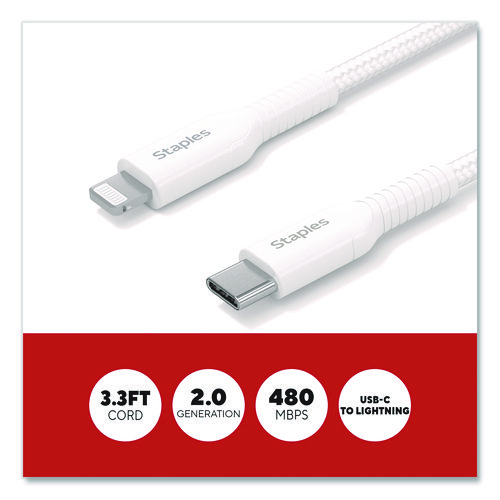 Lightning to USB-C Charging Cable, 3.3 ft, White