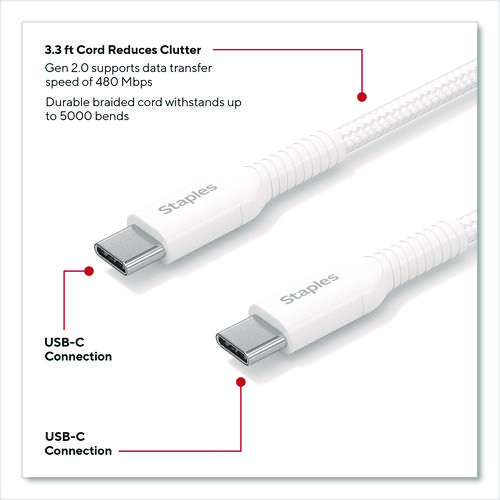 Lightning to USB-C 2.0 Charging Cable, 3.3 ft, White