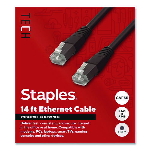 TECH CAT5e Ethernet Cable, 14 ft, Gray