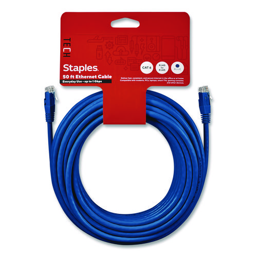 TECH CAT6 Ethernet Cable, 50 ft, Blue