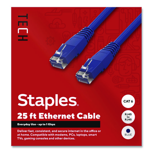 TECH CAT6 Ethernet Cable, 25 ft, Blue