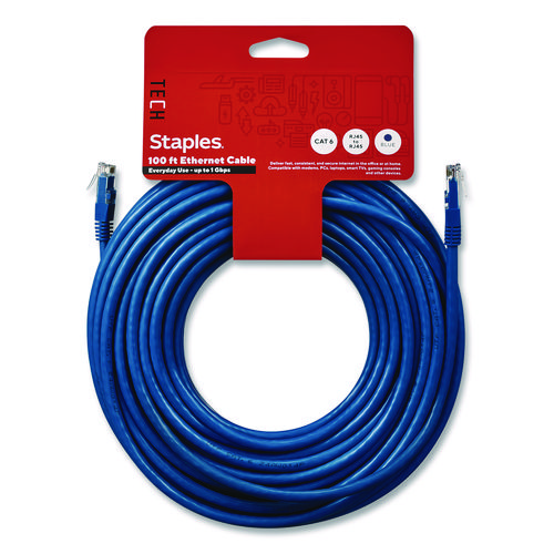 TECH CAT6 Ethernet Cable, 100 ft, Blue