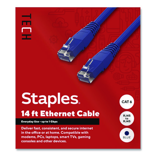 TECH CAT6 Ethernet Cable, 14 ft, Blue