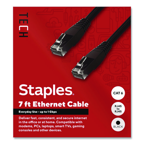 TECH CAT6 Ethernet Cable, 7 ft, Black