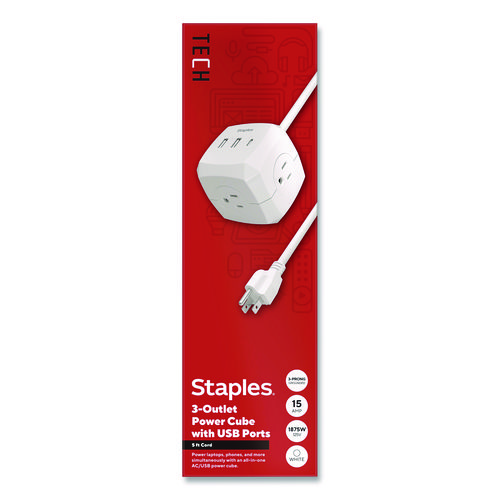 TECH 5 ft Extension Cord, 5 ft, 15 A, White