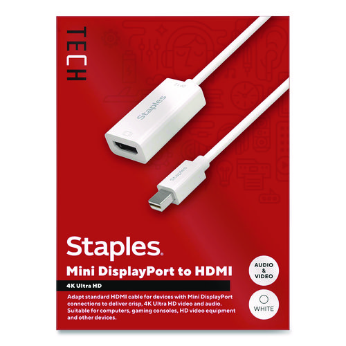 TECH Mini DisplayPort to HDMI Audio/Video Adapter, 6", White