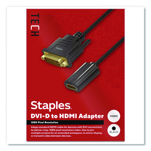 TECH DVI-D to HDMI Audio/Video Adapter, 6", Black