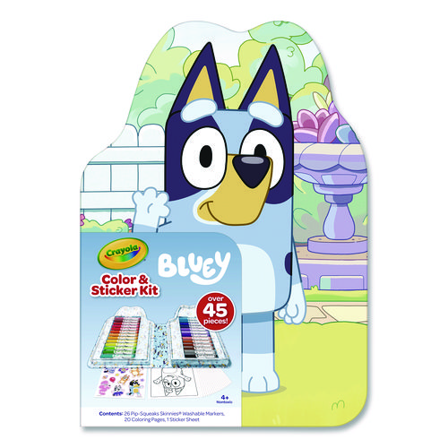 Bluey Color and Sticker Kit, (26) Pip-Squeaks Skinnies Washable Markers, (20) Coloring Pages, (1) Sticker Sheet