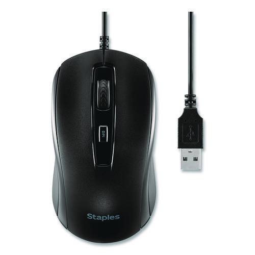 TECH Ambidextrous Optical Wired Mouse, USB 2.0, Left/Right Hand Use, Black