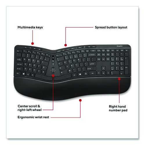 Wireless Ergonomic Keyboard, Black