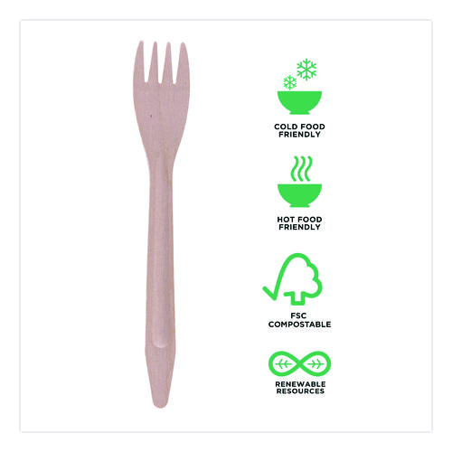 Wood Cutlery, General Purpose Fork, Natural, 500/Carton