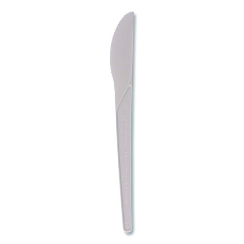 Plantware Compostable Cutlery, Knife, Plastic, White, 1,000/Carton