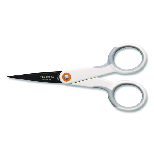 SoftGrip Nonstick Scissors, 5" Long, Straight White/Gray Handle