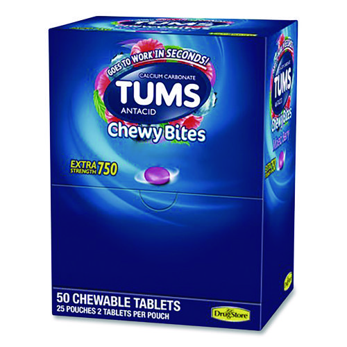 TUMS Antacid Chewy Bites, 2 Tablets/Pouch, 25 Pouches/Box