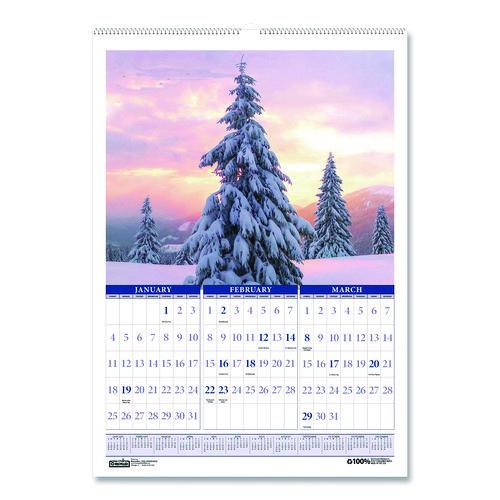 Recycled Three-Month Season Wall Calendar, 12 x 16.5, Multicolored Sheets, 14-Month: Dec 2025 to Jan 2027