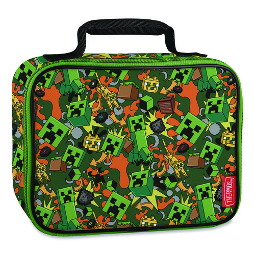 Minecraft Soft Lunch Box, 9.5" x 3.75" x 7.5", Green/Orange/Gray