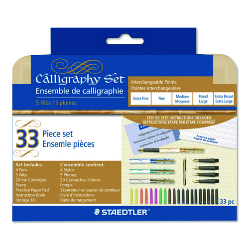 Master the Art of Calligraphy Fountain Pen Set, 33 Pieces, (5) Nib Sizes, (7) Ink Colors, (4) Barrel Colors