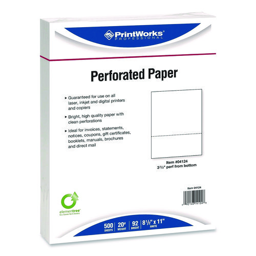 Perforated Paper, 92 Bright, Perforated 3.66" from Bottom, 8.5 x 11, White, 500 Sheets/Ream, 5 Reams/Carton