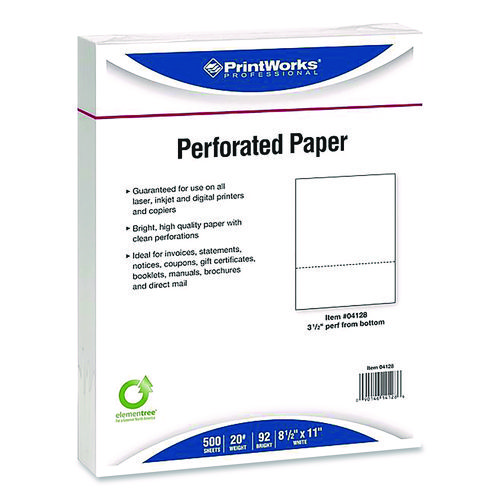 Perforated Paper, 92 Bright, Perforated 3.5" from Bottom, 8.5 x 11, White, 500 Sheets/Ream, 5 Reams/Carton