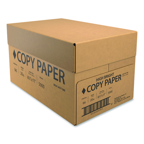 Copy Paper, 96 Bright, 20 lb Bond, 8.5 x 11, White, 5,000 Sheets/Carton