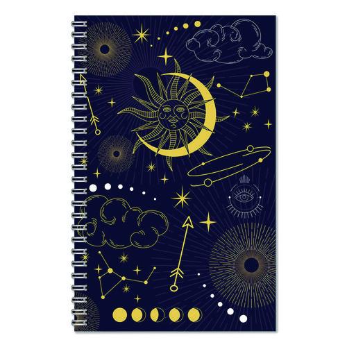 Recycled Non-Dated Monthly/Weekly Planner, Celestial, Blue/Gold Cover, Undated