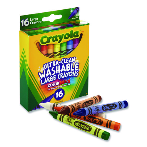 Ultra-Clean Washable Crayons, Large, Assorted, 16/Box