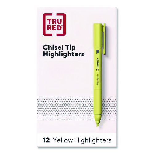 Pen Style Chisel Tip Highlighter, Yellow Ink, Chisel Tip, Yellow Barrel, Dozen