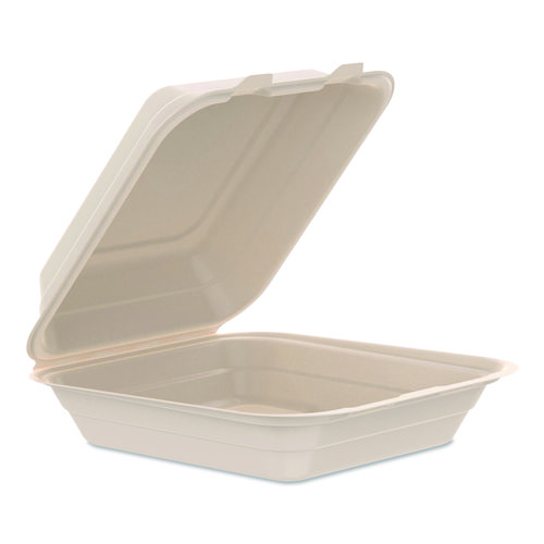 Compostable Molded Fiber Hinged Trays, ProPlanet Seal, 8.65 x 7.94 x 2.98, Natural, 200/Carton