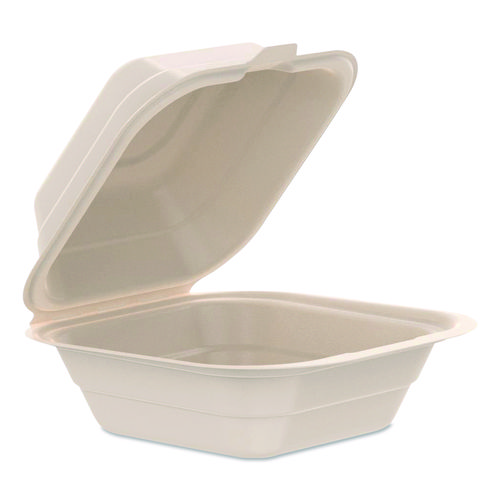 Compostable Molded Fiber Hinged Trays, ProPlanet Seal, 6.12 x 5.87 x 3.1, Natural, 500/Carton