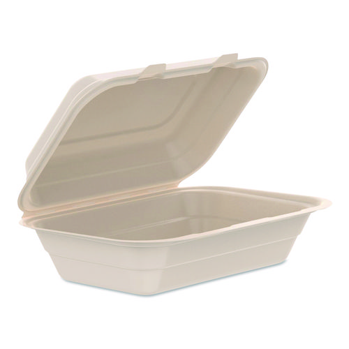 Compostable Molded Fiber Hinged Trays, ProPlanet Seal, 6.41 x 9.22 x 3, Natural, 200/Carton