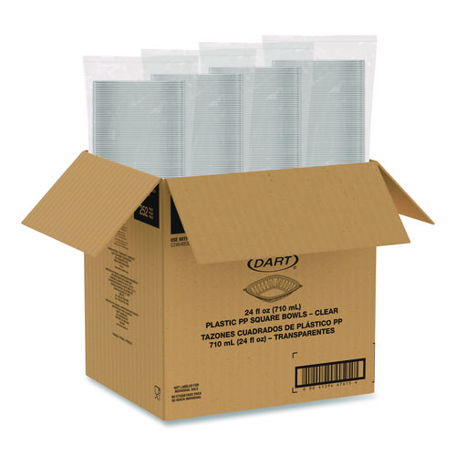 Square Plastic Bowls, 24 oz, 5 x 5 x 1.99, Clear, Plastic, 63 Bowls/Sleeve, 4 Sleeves/Carton