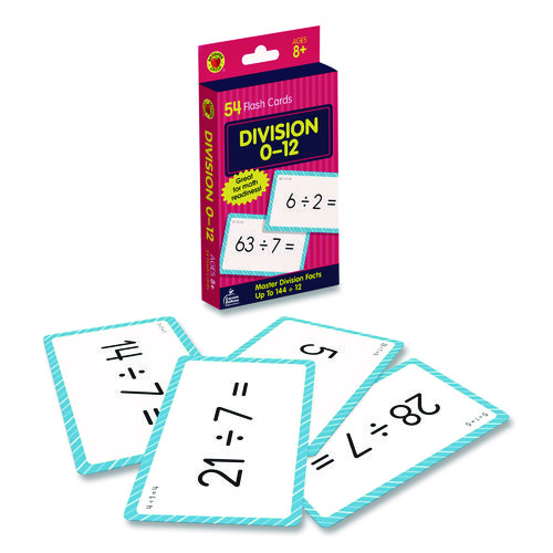 Division 0 to 12 Flash Cards, 3.25 x 5.25, Assorted Colors, 54 Cards