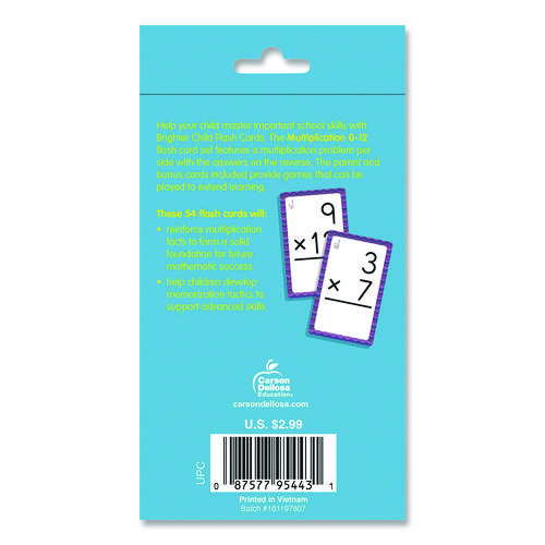 Multiplication 0 to 12 Flash Cards, 3.25 x 5.25, Assorted Colors, 54 Cards