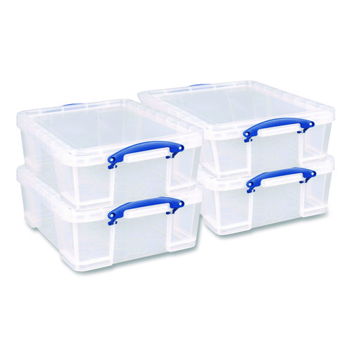 Snap-Lid Storage Bin, 4.49 gal, 11" x 18" x 4", Clear/Blue, 4/Pack