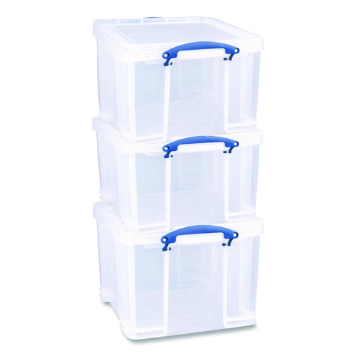 Snap-Lid Storage Bin, 8.45 gal, 14" x 18" x 12.25", Clear/Blue, 3/Pack