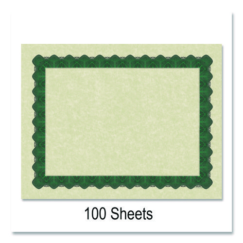 Metallic Border Certificates, 11 x 8.5, Ivory/Green with Green Border, 100/Pack