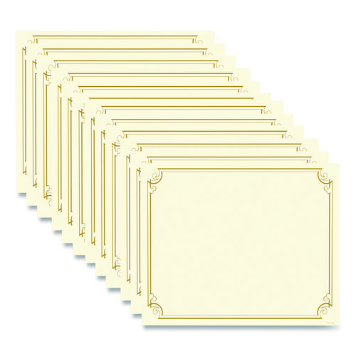 Golden Scroll Frame Foil Certificate, 11 x 8.5, Beige with Gold Scroll Border, 12/Pack