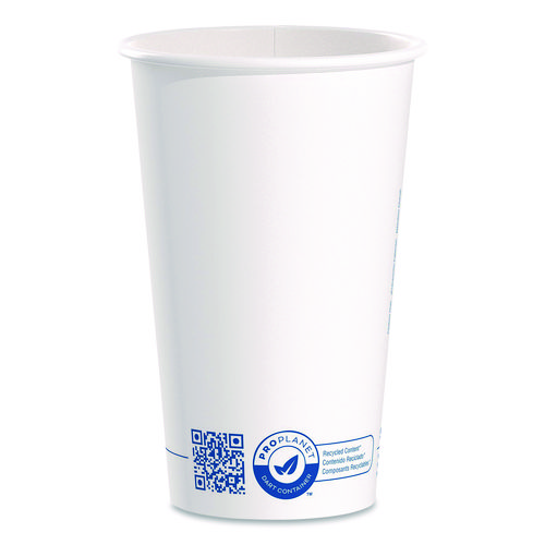 Recycled Content PCF Paper Hot Cups, ProPlanet Seal, 16 oz, White/Blue, 1,000/Carton