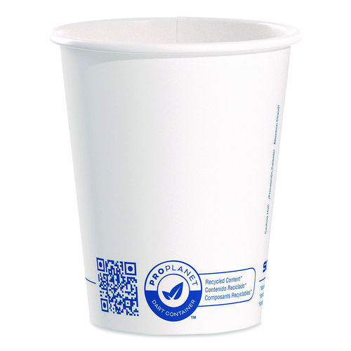 Recycled Content PCF Paper Hot Cups, ProPlanet Seal, 10 oz, White/Blue, 1,000/Carton